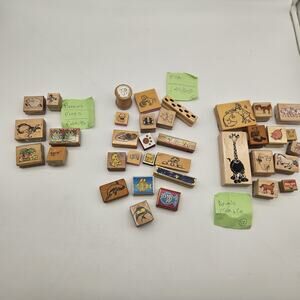 Vintage Animal Rubber Stamps Lot 36 Farm Zoo Cat Dog Fish Bunny CoMotion Hero
